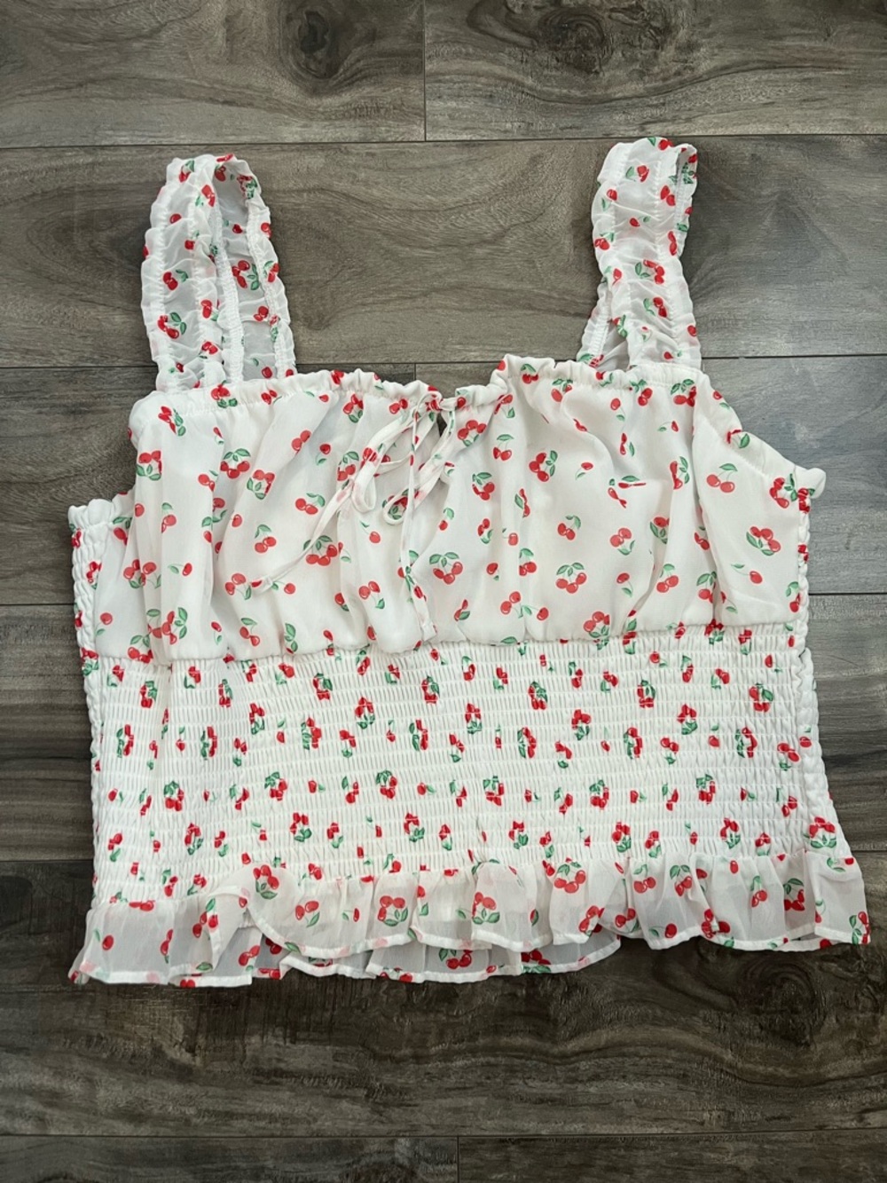 Rue21 White Cherry-Print Smocked Crop Tank